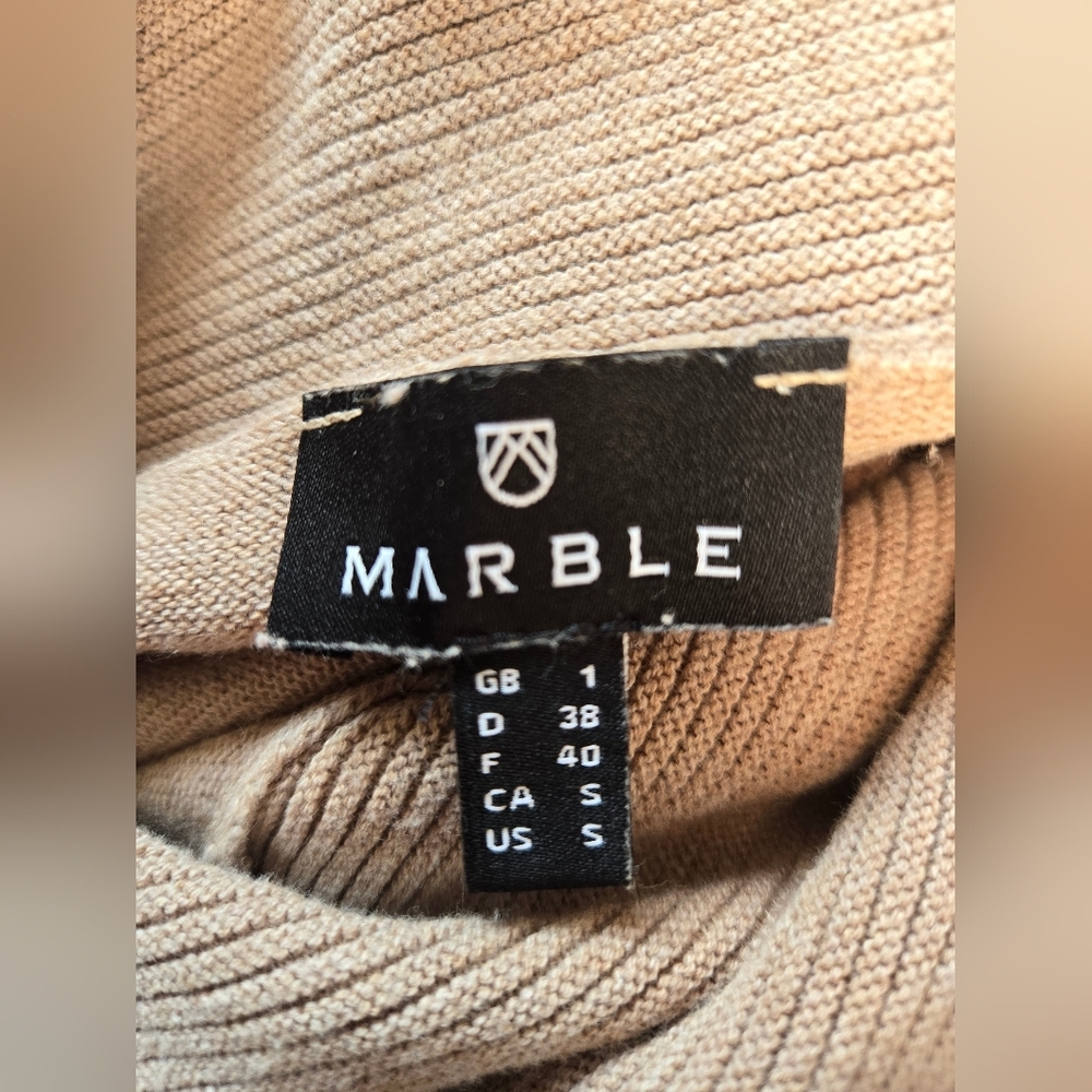 MARBLE Light Tan Cotton Cowl Neck Sweater with Faux Leather Buckles. Size Small - Picture 8 of 10